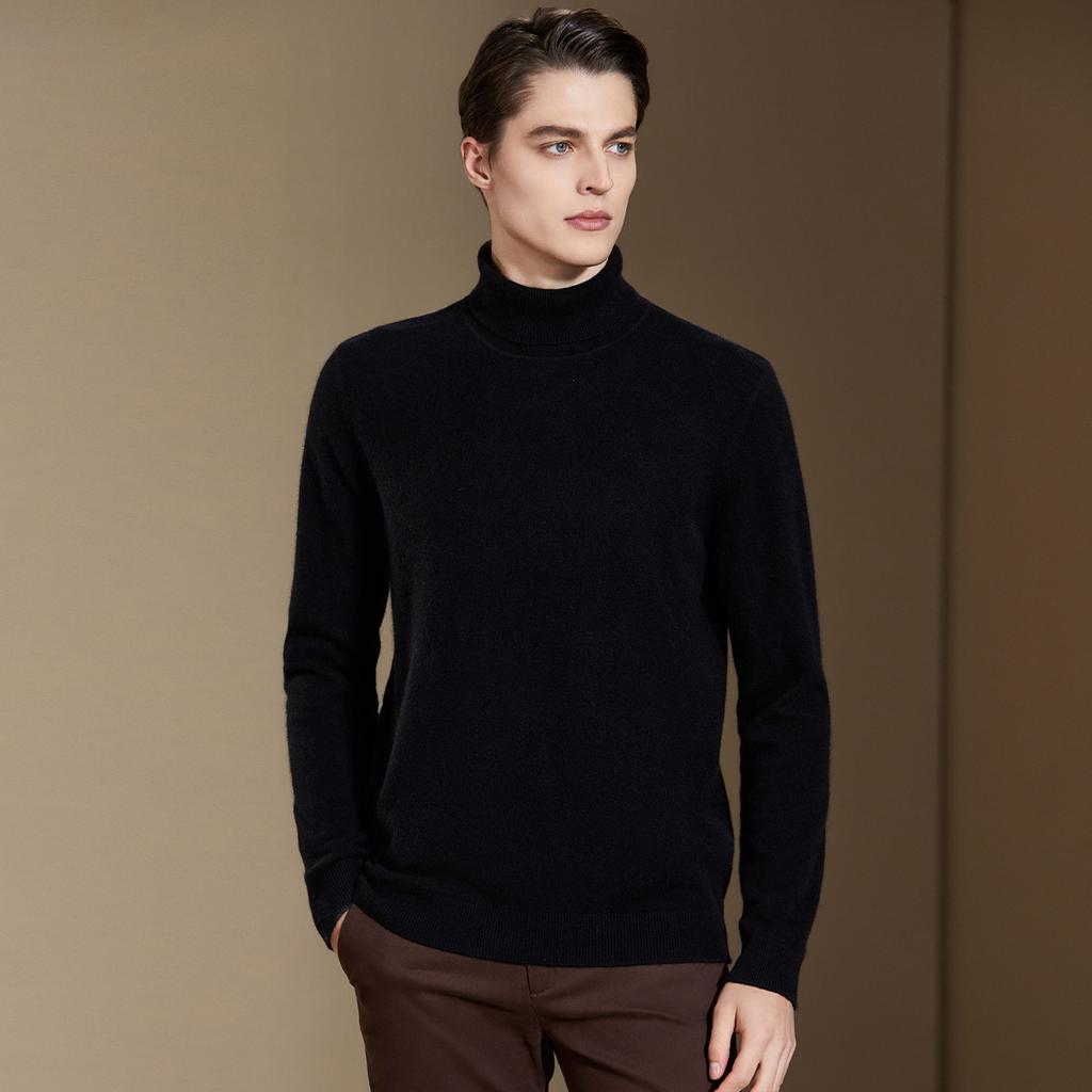 330g Heavy Duty Thick Australian Wool High Necked Woolen Sweater for Men's Autumn and Winter Solid Color Warm Thick Base Sweater