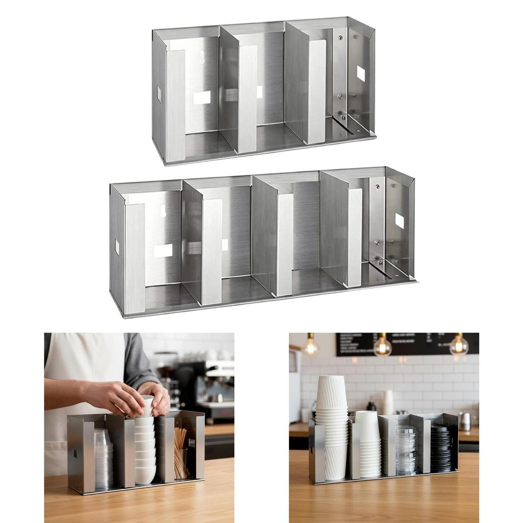 Cup Dispenser Holder Organizer Lid Storage Rack Divider Stainless Steel Space Saving