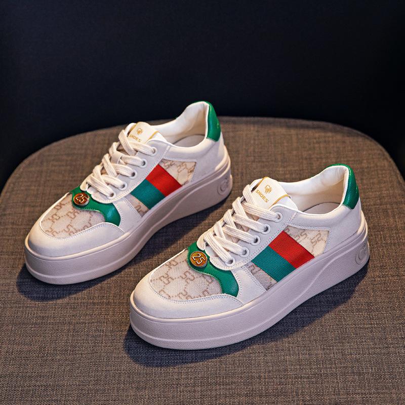 Leather mesh board shoes breathable women's single shoes 2025 spring and summer new thick-soled versatile sports and leisure shoes retro shoes