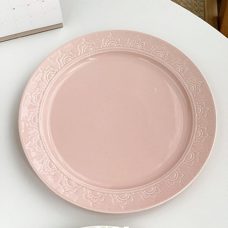 Floral Relief Dinner Dish French New Ceramic Exquisite Underglazed Colour Kitchen Tableware Aesthetic 8~10 Inch Food Plates