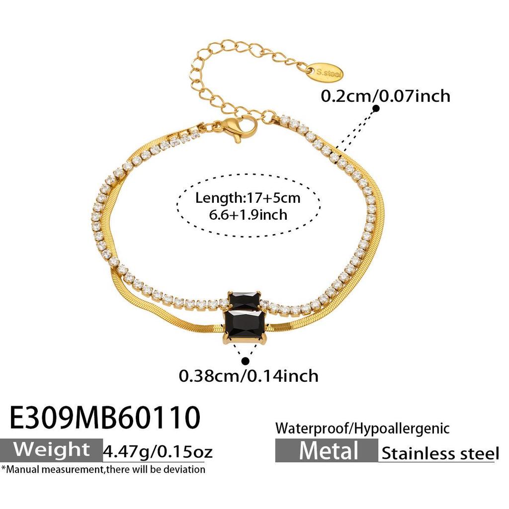 European Luxury Zircon Blade Chain Bracelet, 18k Gold-Plated Stainless Steel