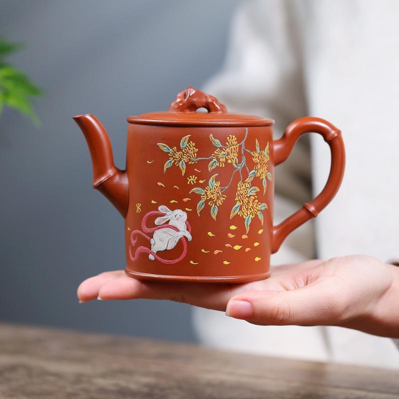 

300ml Retro Yixing Purple Clay Teapots Handmade Jade Rabbit Bamboo Tube Pot Raw Ore Zhu Mud Kettle Chinese Zisha Tea Set Gifts