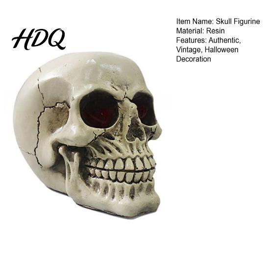 Simulated Bone Texture Resin Skull Figurine Realistic Human Head Model Spooky Halloween Skeleton Statue for Indoor Fireplace Kitchen Gothic