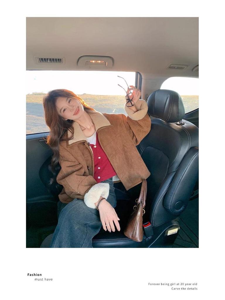 Palton de damă reversibil din piele de oaie - Mărime mică, la modă, piele de căprioară groasă.