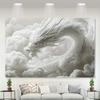 2D Majestätischer Chinesischer Drache Wandteppich Weiße Wolken Mystischer Wandhintergrund