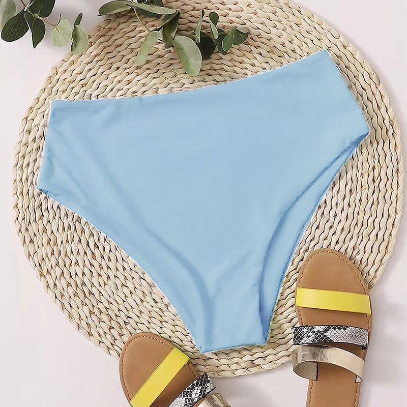 

Женский слитный купальник бикини-треугольник с высокой талией, однотонный, 2025 Extra Large светло-синий