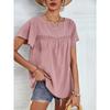 Summer Women's Loose Casual T-Shirt, European American Style Lace Crew Neck Flounce Sleeve Jacquard Dot Lace Trim Top