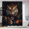 4Pcs Set Tigerthemed Print Shower Curtain Set with Non-Slip Bath Mat, Toilet Lid Cover, Contour Rug & 12 Hooks, Bathroom Decor