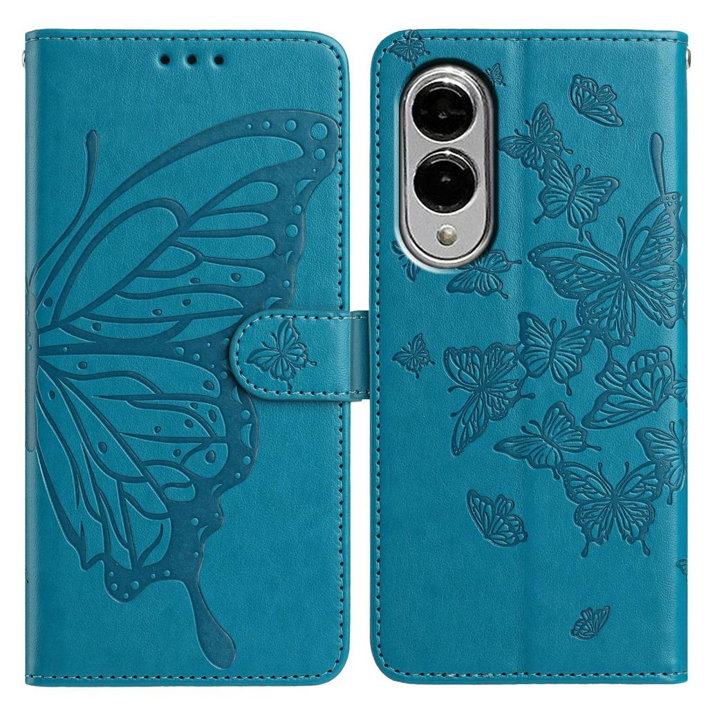 For Samsung Galaxy S25 Edge Case Butterfly Imprinted Wallet Stand PU Leather Flip Phone Cover with Strap
