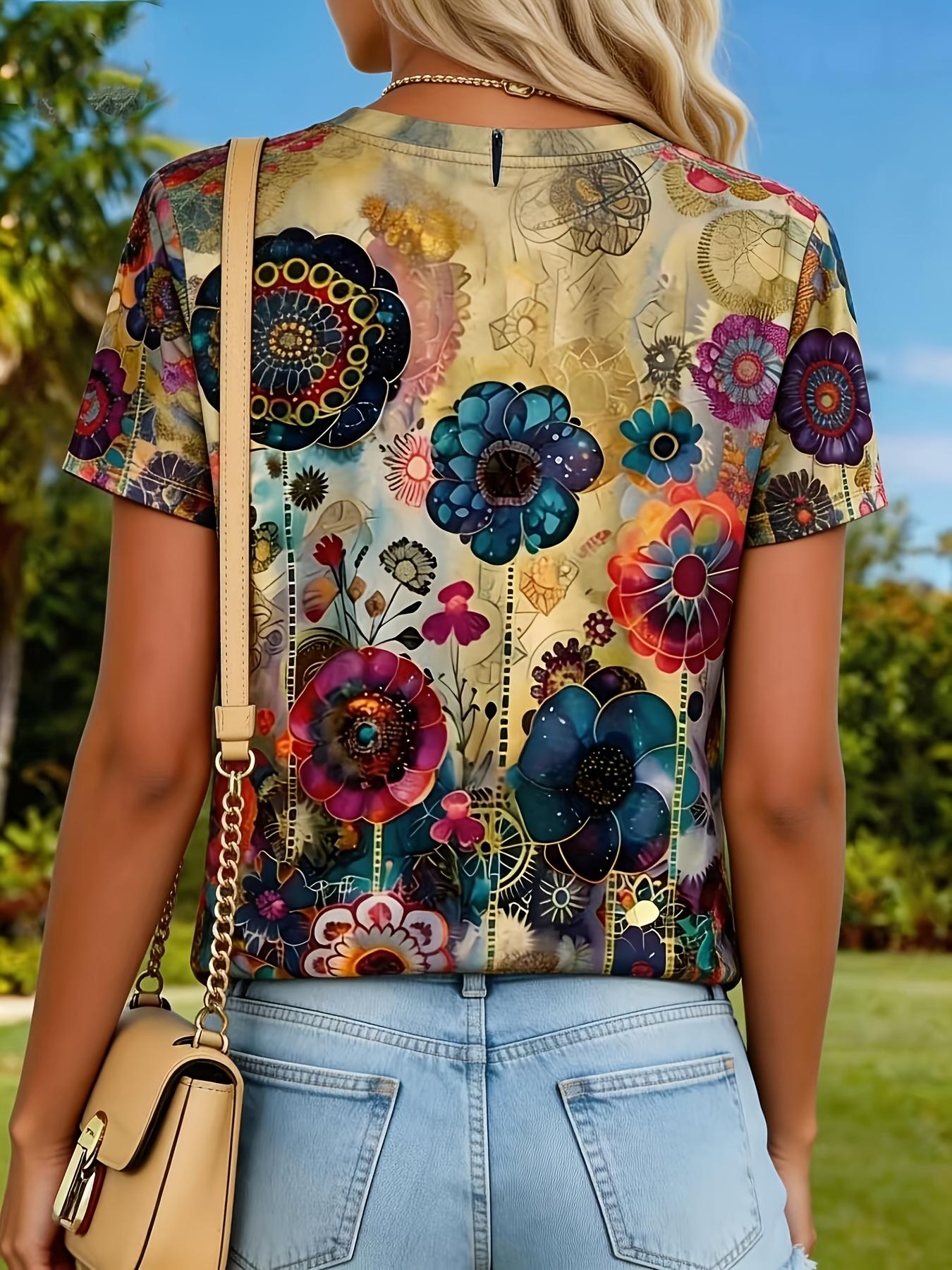 

Women S New Summer Stylish Casual Round Neck Floral Print Short Sleeve T-Shirt S дубильная кора
