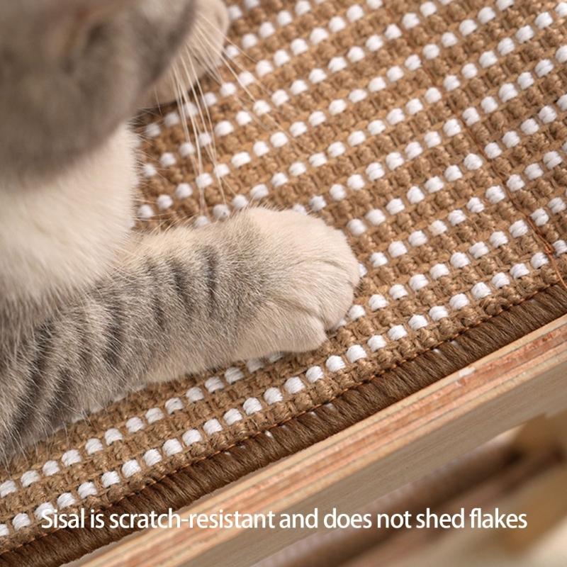Stable Cats Bed 2 Tiered Design Sisal Scratching Post Wood Base Scratch Resistant Pet Resting House Furniture Protector