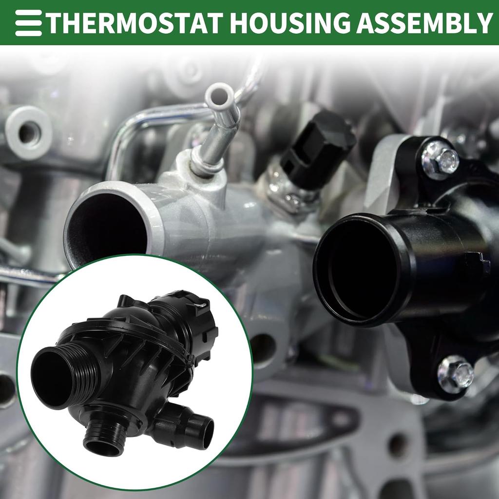Motoforti Car Thermostat Engine Coolant Thermostat Housing Assembly for BMW 335i GT XDrive 435i M235i XDrive X5 X6 M2 Plastic No.11537598865 Black
