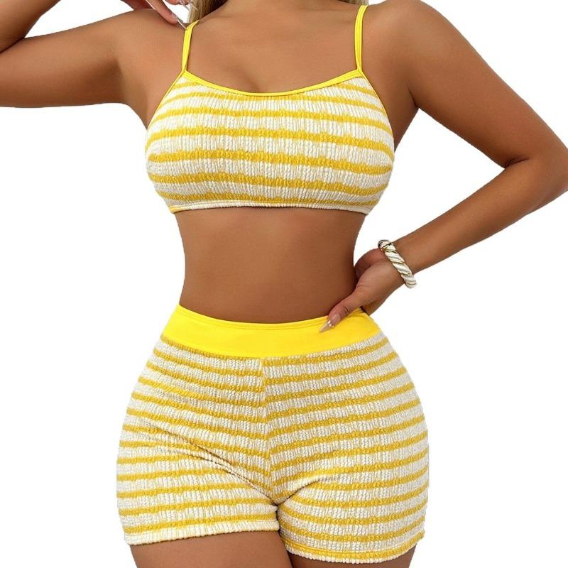 European and American New Yellow and White Stripes Sexy Two-piece Bikini Explosion