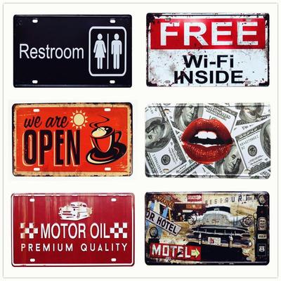 Darmowe Wi-Fi Wewnątrz Vintage Metalowe Płytki Klub Samochodowy Pub Bar Party Dekoracje Ścienne Narzędzia Metalowe Tabliczki Tablica Naklejki Ścienne