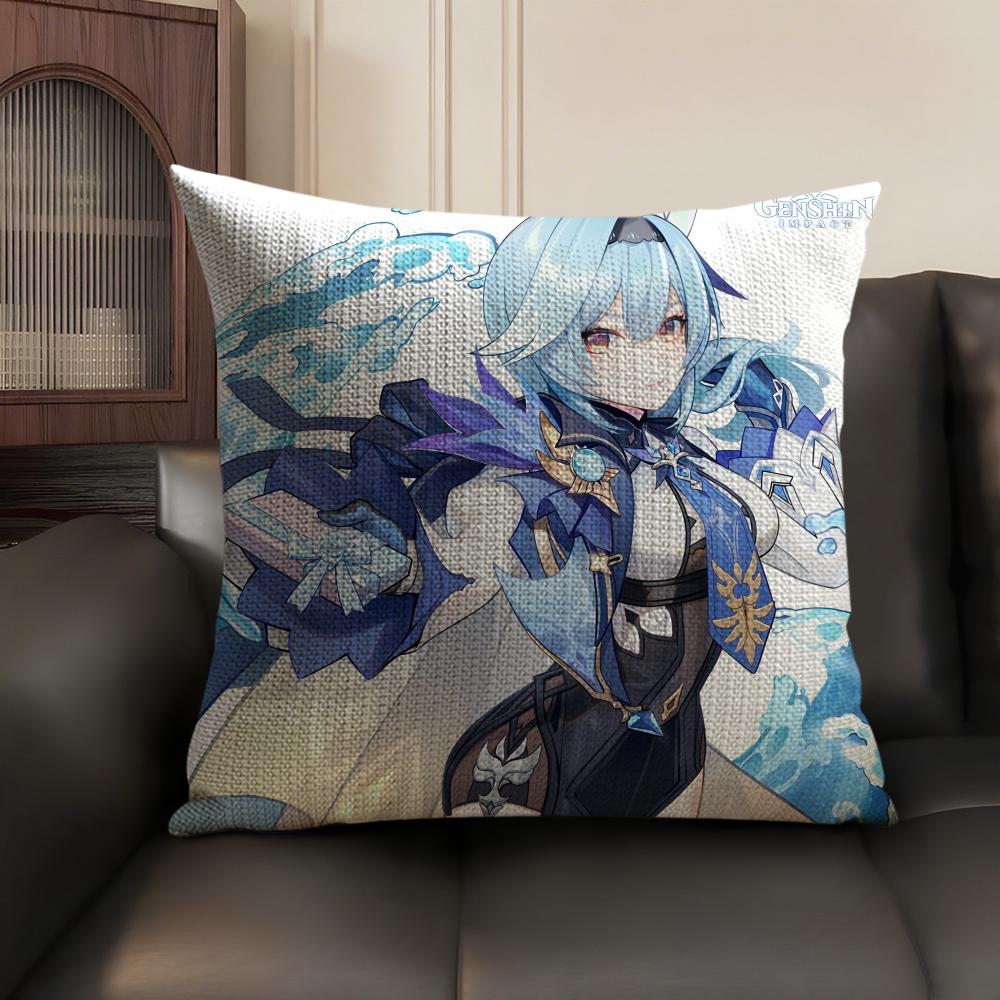 Eula Cute Genshin Impact Cushion Cover Natural Linen Organic Fabric Double-Sided Printing Sofa Home Decor Gift Pillow Case