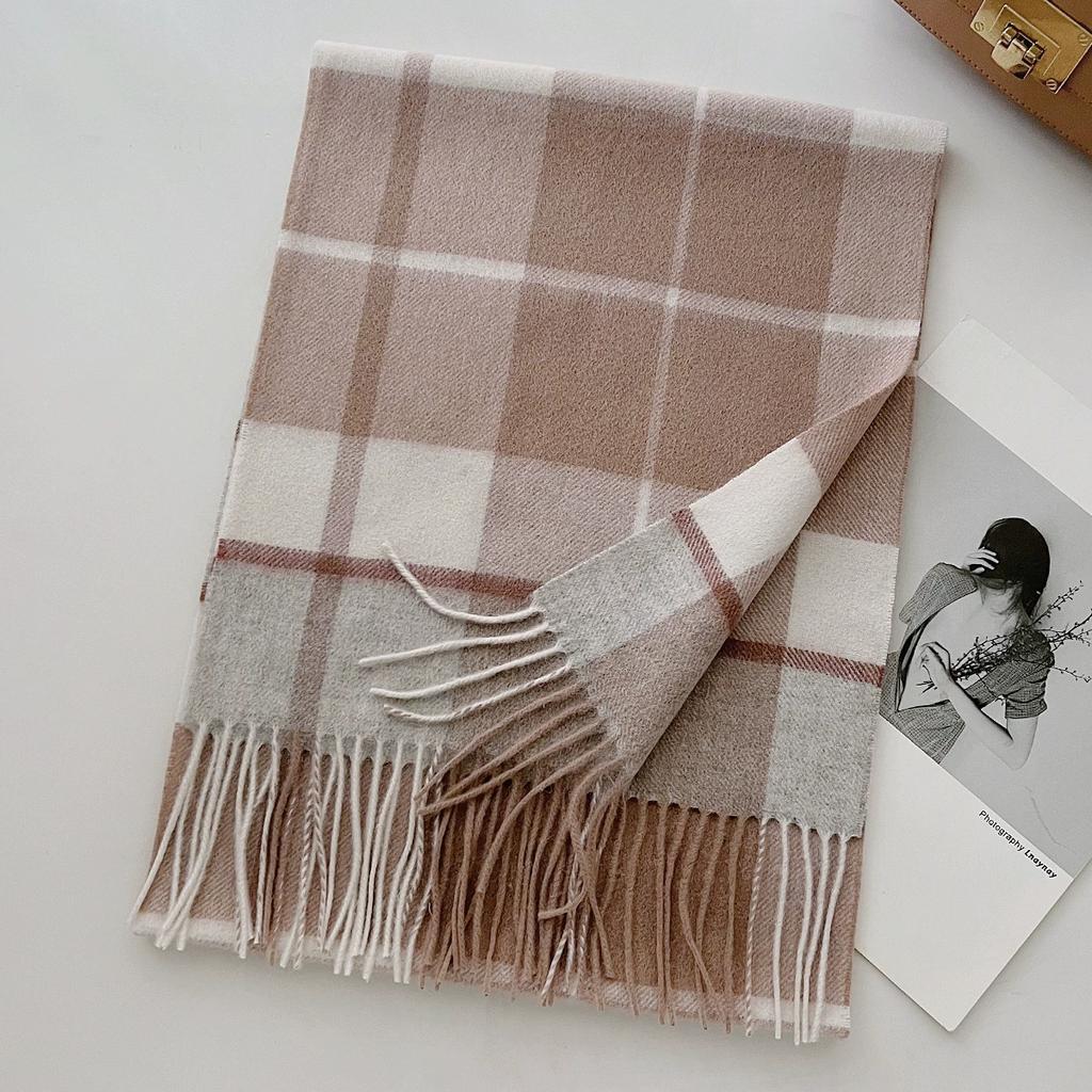 100% Pure Wool Scarf Female Winter Warm Cashmere Shawl Checkerboard Couple Accessory Outdoor Wrap Windproof Scarf