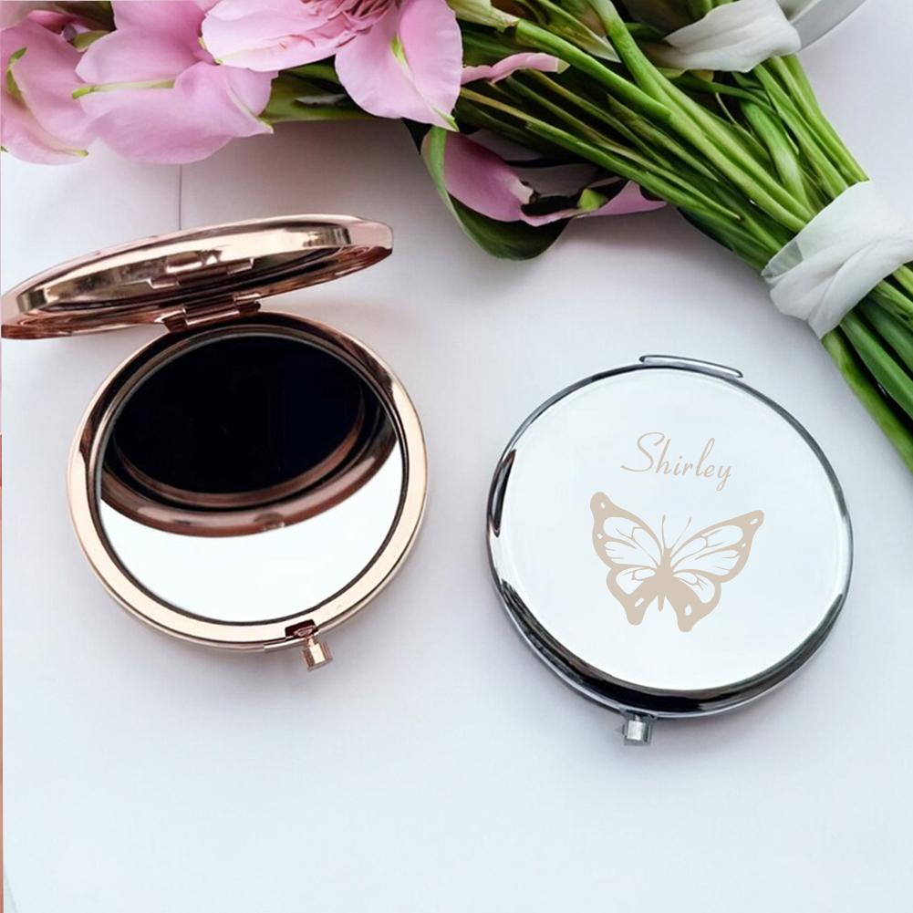 

1pc Funny butterfly Custom Name Folding Mirror Round Circle Mirror Fold Mirror Pocket Mirror Wedding Guest Gifts Party Gift JZ-Y-Sliver-P3031