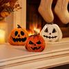 Small Decorative Figurines 3Pcs Halloween Pumpkin Tabletop Decor, Rustic Face Wooden Block Desktop Grimace Decor Ornaments, Farmhouse Craft