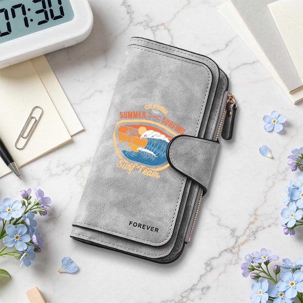 Vintage Surf Print Long Wallet Multi Card Slot Casual Portable Fashion Purse
