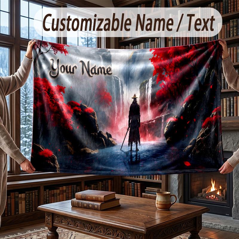 Mushroom Forest Theme Throw Blanket Custom Name Text Personalized Blanket Soft Cozy Blanket for Home Sofa Bed
