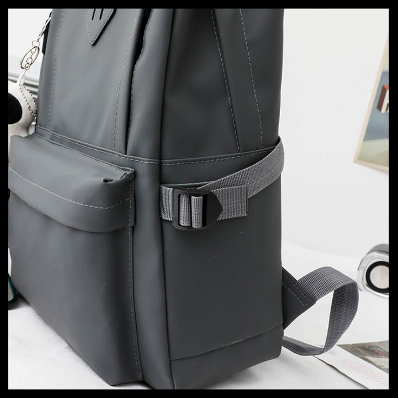 Unisex Advanced PU Schoolbags for College Students High School Elegant Black 3 Pcs Set Backpack with Study Bag Pencil Box