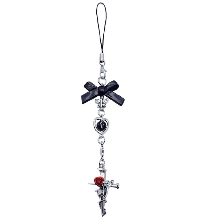 Mobile Phone Charm Gothic Cross Bat Rose Pendant Keychain Strap Lanyard for Bag