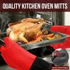 Długie Grube Rękawice Silikonowe Żaroodporne Antypoślizgowe Rękawice Kuchenne do Mikrofalówki Rękawice Kuchenne do Grillowania, Pieczenia, Gotowania Szyte Płótnem Rękawice do Piekarnika