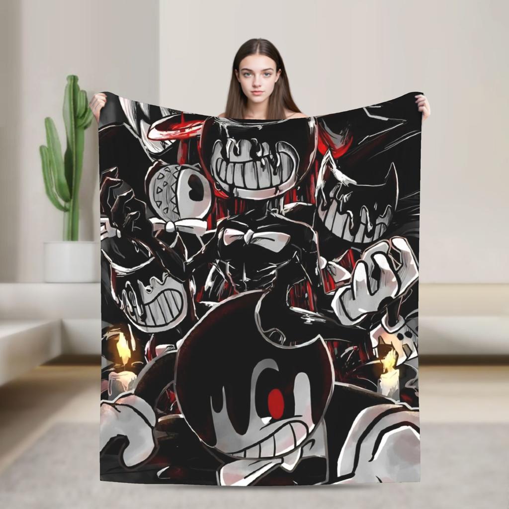 Bendys Horror Game Inked Machines Fashion Blanket Puzzle Fuzzy Funny Warm Throw Fashion Blanket for Home Spring Autumn Couch
