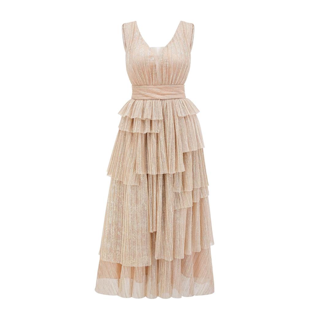 Sleeveless Dress Outfit High Waist Skinny Sparkling Long Dress Birthday Party Banquet Dress