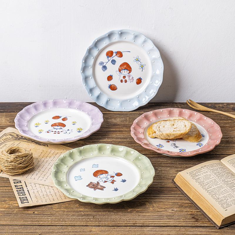 8.4inch Ceramic Dinner Plate Cartoon Strawberry Girl Cake Dessert Dishes Plates Household Dinnerware For Coffee Shop