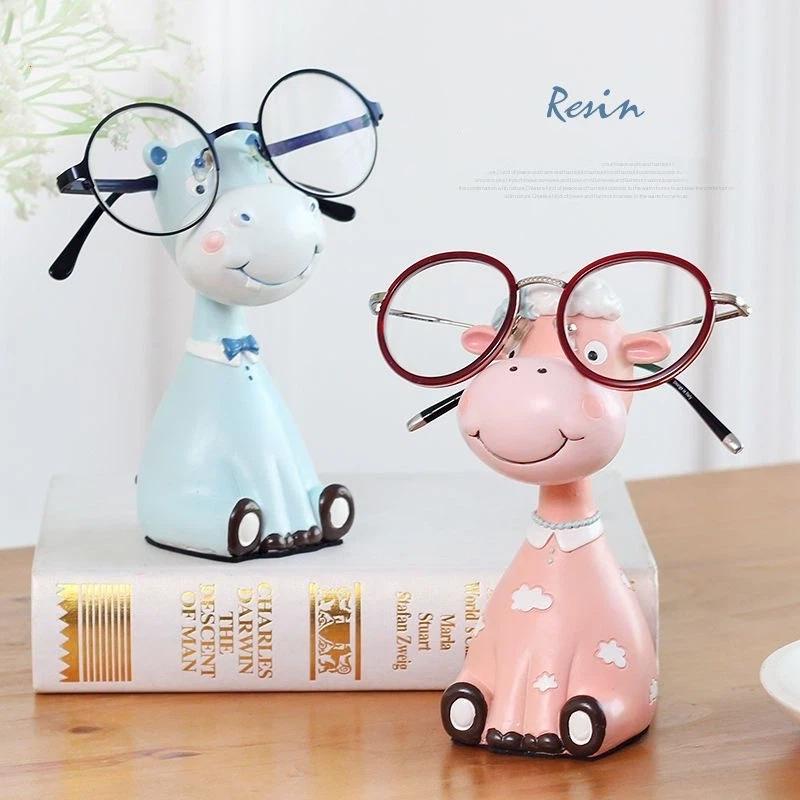Niedliches Tierharz Schreibtischornament und Brillenhalter, Dekorative Desktop-Figur für Büro, Zuhause und Arbeitszimmer