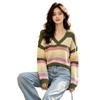 Color striped short knitted sweater women's autumn and winter new loose lazy style retro contrasting color shoulder jumper