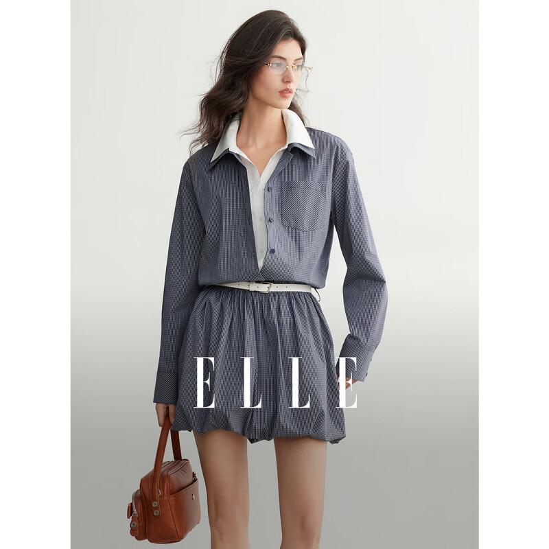 ELLE Plaid Ruffle Shirt Dress M
