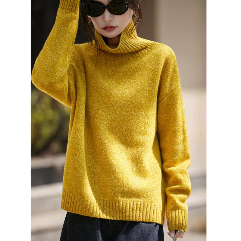 Women's Korean Style Three-Strand Thick High-Collar Wool Sweater, Perfect for Autumn/Winter, Wearable as Outerwear - Loose, Lazy Knit Design.