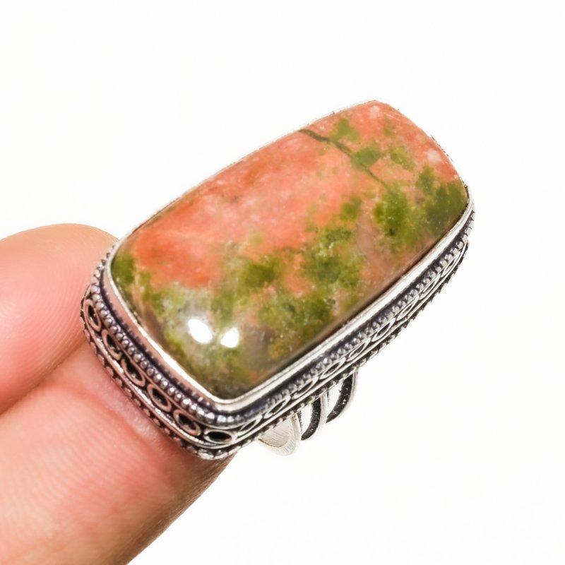 

Unakite Gemstone Handmade 925 Silver Plated Jewelry Ring Size 8