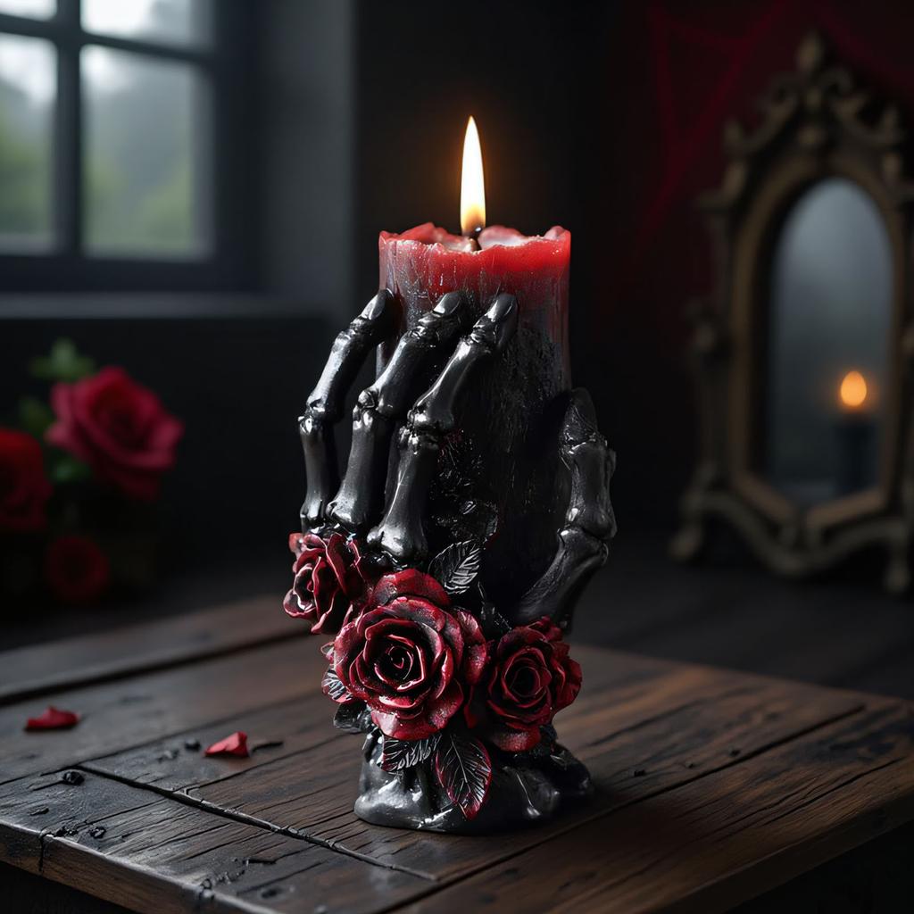 Relief Rose Skeleton Hand Silicone Candle Mold 3D Spooky Hold Skull Plaster Resin Mold DIY Handmade Halloween Gothic Decor Craft