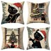 4pcs Festive Feline Christmas Pillowcase Set - Black Cats In Santa Hats Decorating Trees Enjoying Holiday By The Window