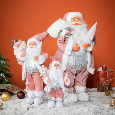 60CM Christmas Pink Santa Doll Dolls Ornaments Standing Santa Figurine Doll Tree Pendant Christmas Home Decoration Kids Gift