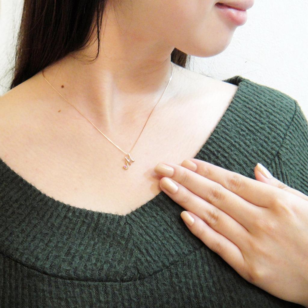 miwahouseki Initial Birthstone Pink Gold Alphabet Pink Tourmaline [Miwa Houseki] [M] Necklace, October,
