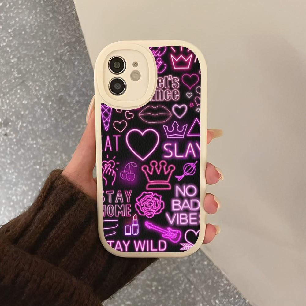 Neon Pattern Phone Case Hard Leather For iPhone 16 15 14 13 12 Mini 11 14 Pro Max Xs X Xr 7 8 Plus Fundas