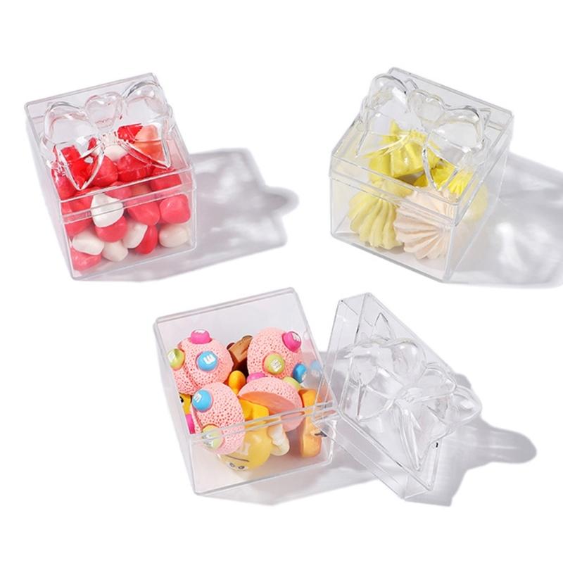 12Pcs Bowknot Candy Box Clear Plastic Party Treat Box For Wedding Gift Packaging And Birthday Anniversary Celebration