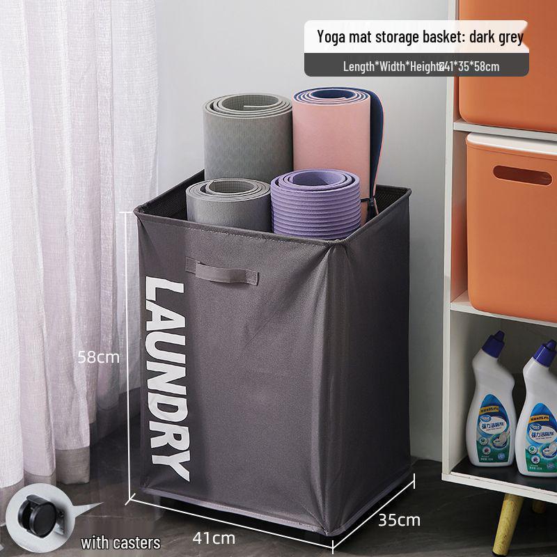 Foldable Oxford Cloth Yoga Mat Storage Basket with Wheels - Large Capacity Organizer