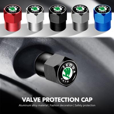For 4PCS Car Tire Stem Valve Cap Airdust Waterproof Wheel Tire Valve Rim Stem Cover Octavia A5 A4 Mk1 2 Fabia Superb Rapid
