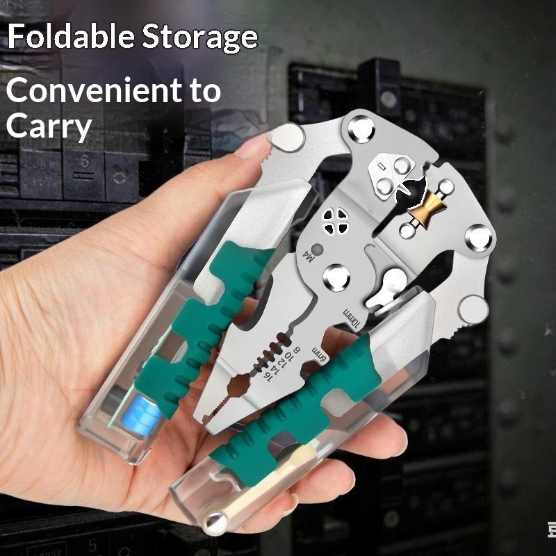 Foldable Wire Stripping Pliers Multi-purpose Voltage Testing Cable Cutting Crimping Tool for Household Wiring Maintenance