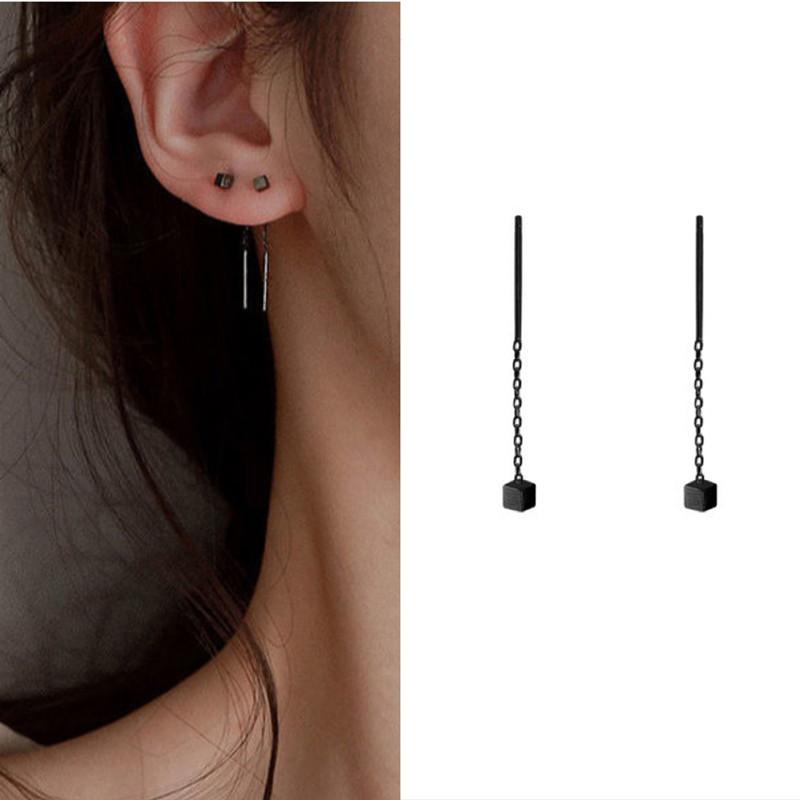 Drop Ear Line Langhengende øredobber for kvinner Rose gullfarge Zircon Crystal Piercing Threader Øredobber Øretilbehør Smykker