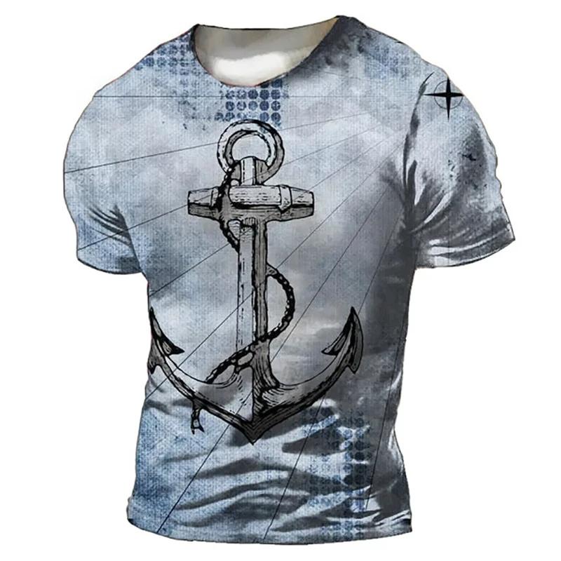 2024 Summer New Retro Men's Short Sleeve 3D Printing Men's Fashion Sailor Nautical Casual Street Men's T-Shirt Surfing Oversized