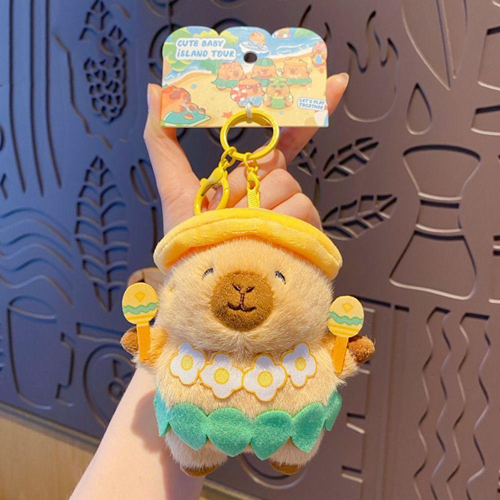 Kawaii Cartoon Plush Capybara Keychain Island Style Cute Doll Pendant Bag Hanging Ornaments Car Keyring