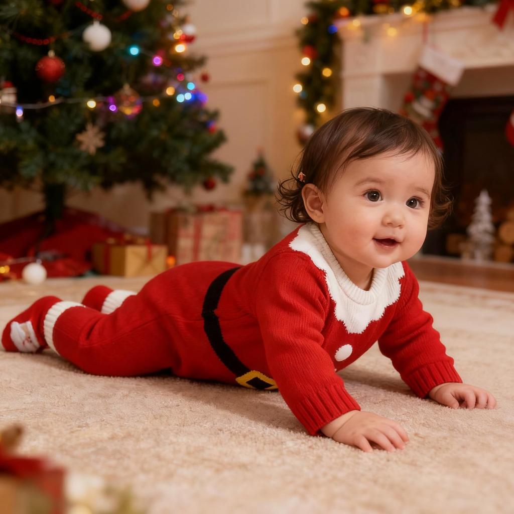 Joyesplay Santa Christmas Baby Santa Claus Cosplay Knitted Soft Santa Baby Costume for Christmas Commemorative Baby Shower Gift Costume, Romper,