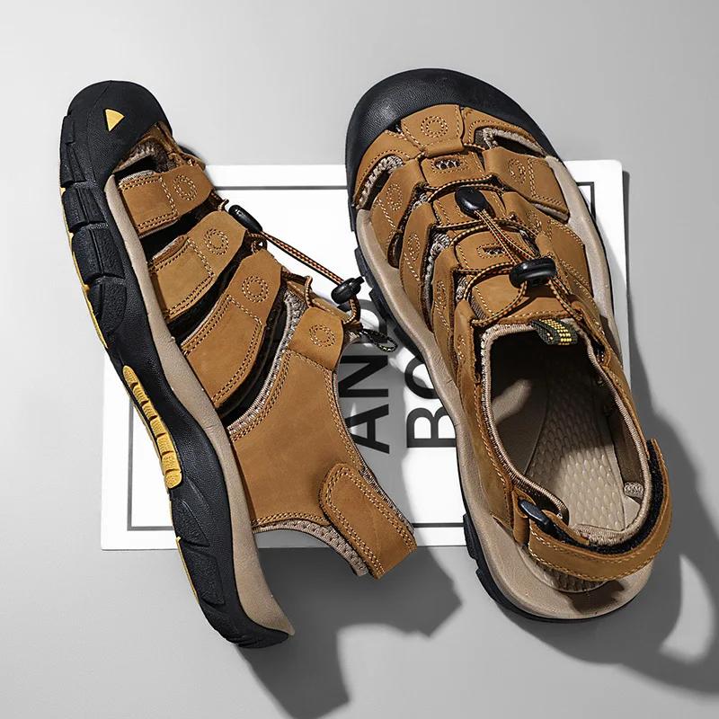 Fashion New Outdoor Summer Men Sandals Travel Leather Men's Casual Shoes Non-Slip Quick Dry Beach Shoes Male Roman Shoes Plus Size 39-48