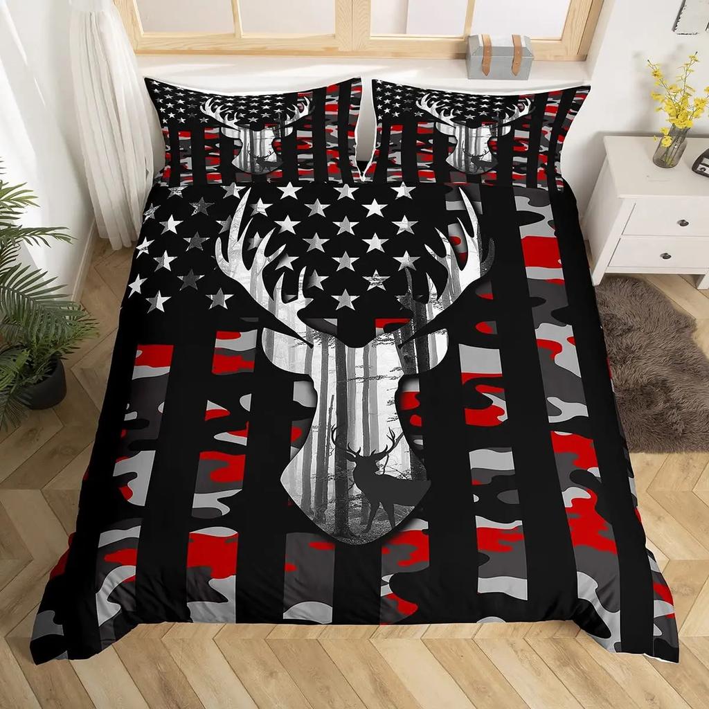 Boys Army Green Duvet Cover Set Full King Size,Classic Camouflage Bedding Set,USA Soldier Silhouette Comforter Cover Quilt Cover
